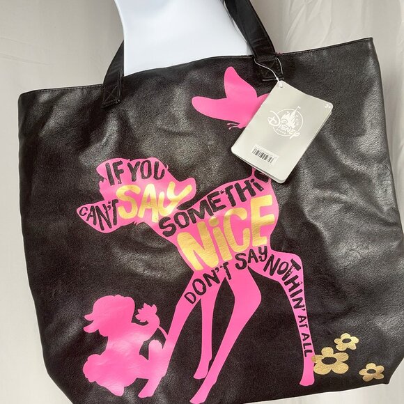 BAMBI THUMPER TOTE Pink Black Large Shoulder Bag DISNEY Store Butterfly NEW - Picture 1 of 8